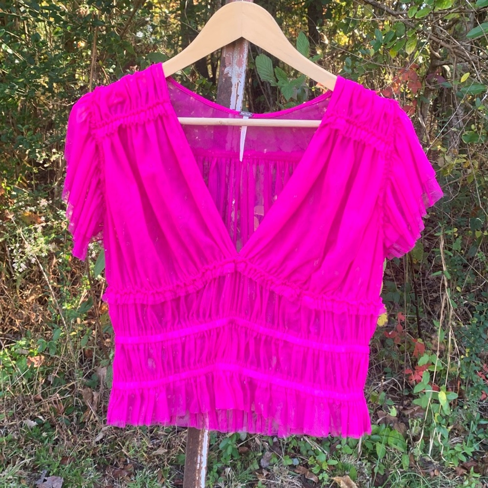 Free People Making Me Smile Ruched Mesh Top - Picture 5 of 11